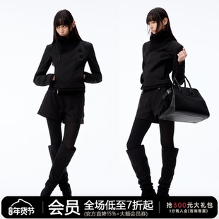 JCAESAR WOMEN 螺纹交叉领修身斜拉链羽绒服 90白鸭绒 短款黑色