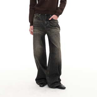 土耳其进口丹宁 复古水洗灰棕牛仔裤 自然猫须直筒 WOMEN JCAESAR