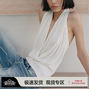 JCAESAR HALTER-NECK VEST 深V挂脖背心 自然垂坠 交叉褶皱上衣