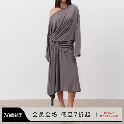 JCAESAR WOMEN 斜肩长袖上衣 天丝醋酸混纺 不对称 多层褶皱 多色