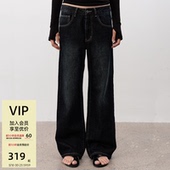 低腰低档设计 复古水洗黑直筒牛仔裤 定制压印皮牌 WOMEN JCAESAR
