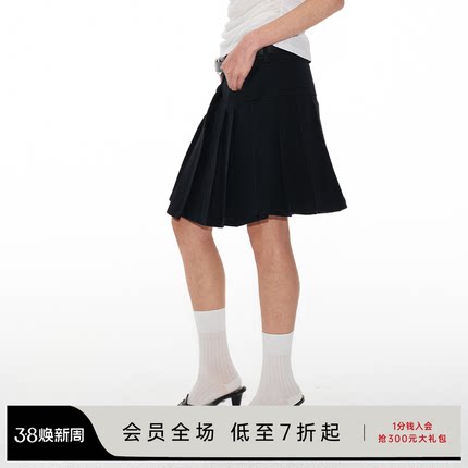 JCAESAR KILT 四扣帆布褶裙 全棉珠地 前工字褶 多褶结构 A字中裙