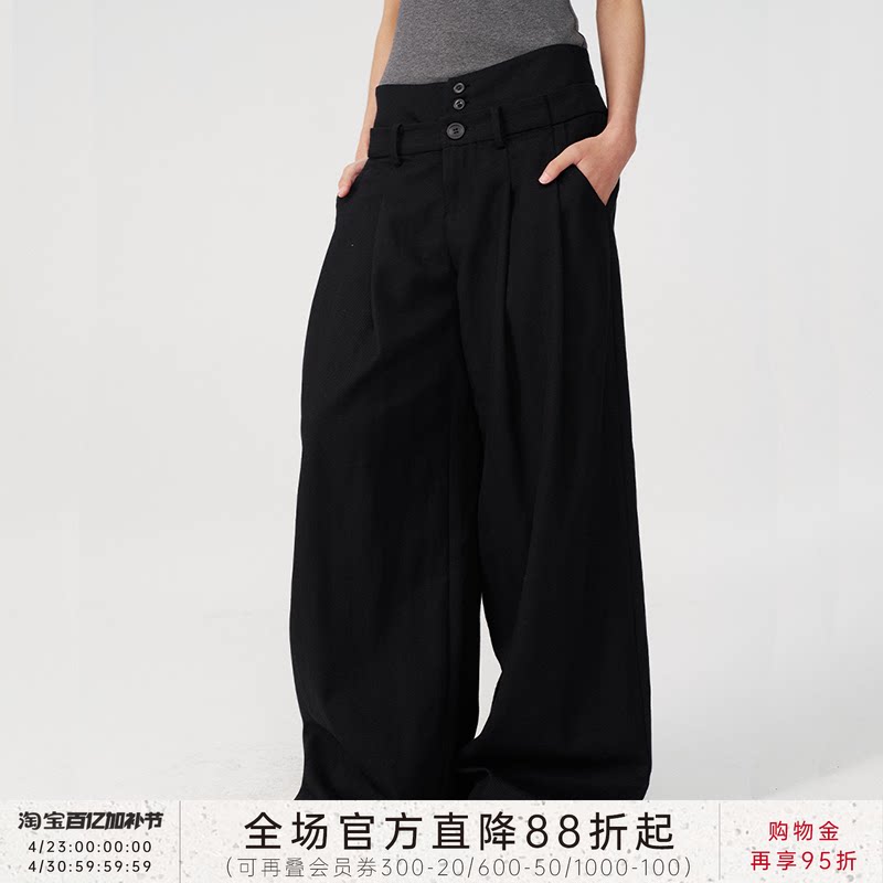 JCAESAR PLEATED PANTS 双腰前插袋打褶长裤 慵懒感 阔腿休闲裤