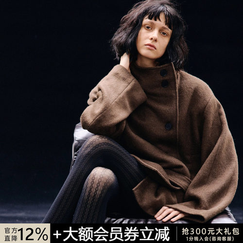 JCAESAR WOMEN 系带短款呢大衣 可拆卸垫肩 奥地利羊毛混纺外套