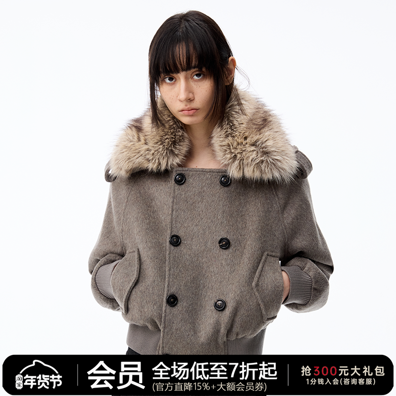 JCAESAR WOMEN 可拆卸毛领双排扣短款呢大衣 奥地利羊毛混纺外套,女装/女士精品,毛呢外套,淘宝优惠券,粉丝福利购,淘宝优惠卷