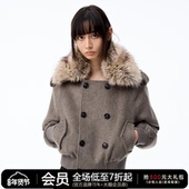 JCAESAR 奥地利羊毛混纺外套 呢大衣 WOMEN 可拆卸毛领双排扣短款