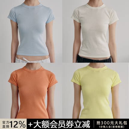 JCAESAR TEE冰丝圆领修身短袖 冰丝细腻柔软透气直角肩收腰飞袖