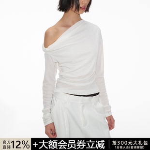 LONG 型 SLEEVE 科眉版 打褶收腰设计悬垂感 扭结斜肩长袖 JCAESAR