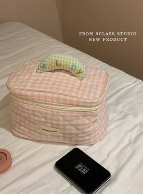 9class 甜桃蜜瓜百里香 粉绿色系化妆包多巴胺手提包大容量收纳包