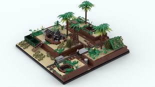 二战军事太平洋战役美军德军战争场景废墟战壕拼装益智积木玩具