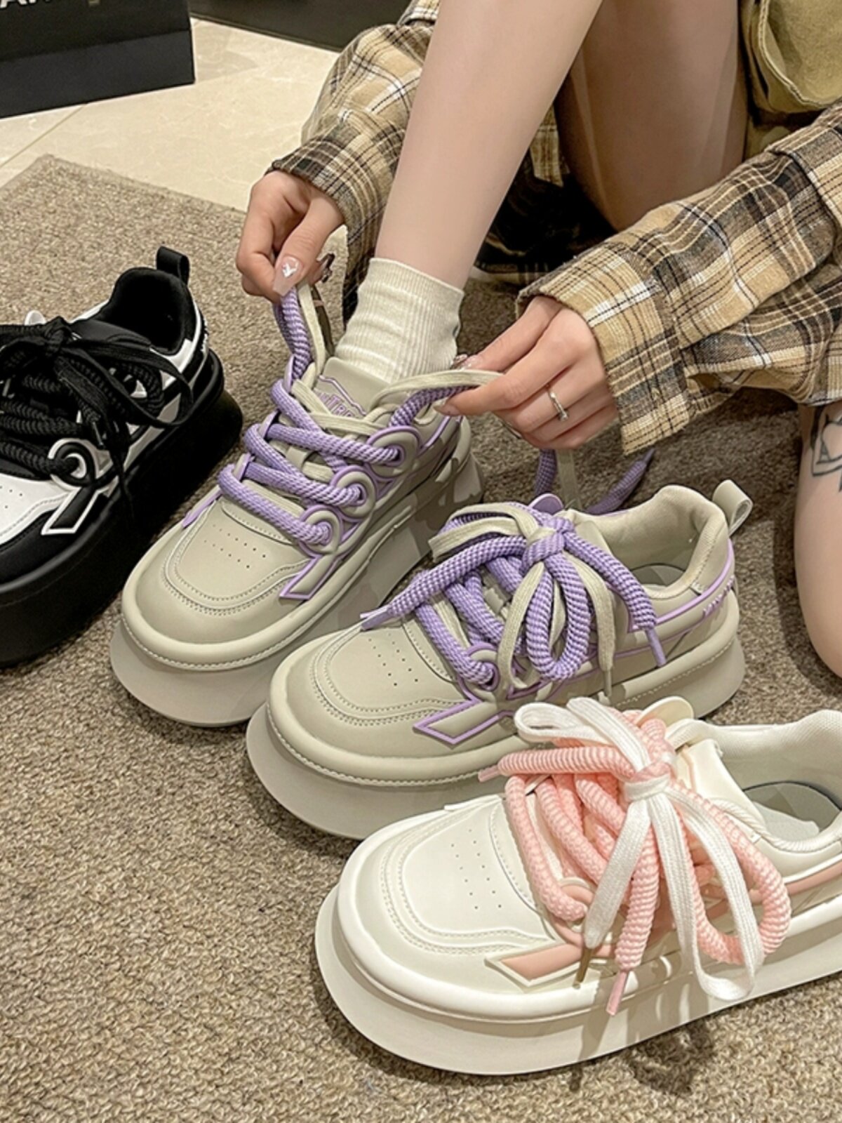 奶fufu拼色厚底小个子增高小白鞋女款2026年新款休闲百搭运动板鞋