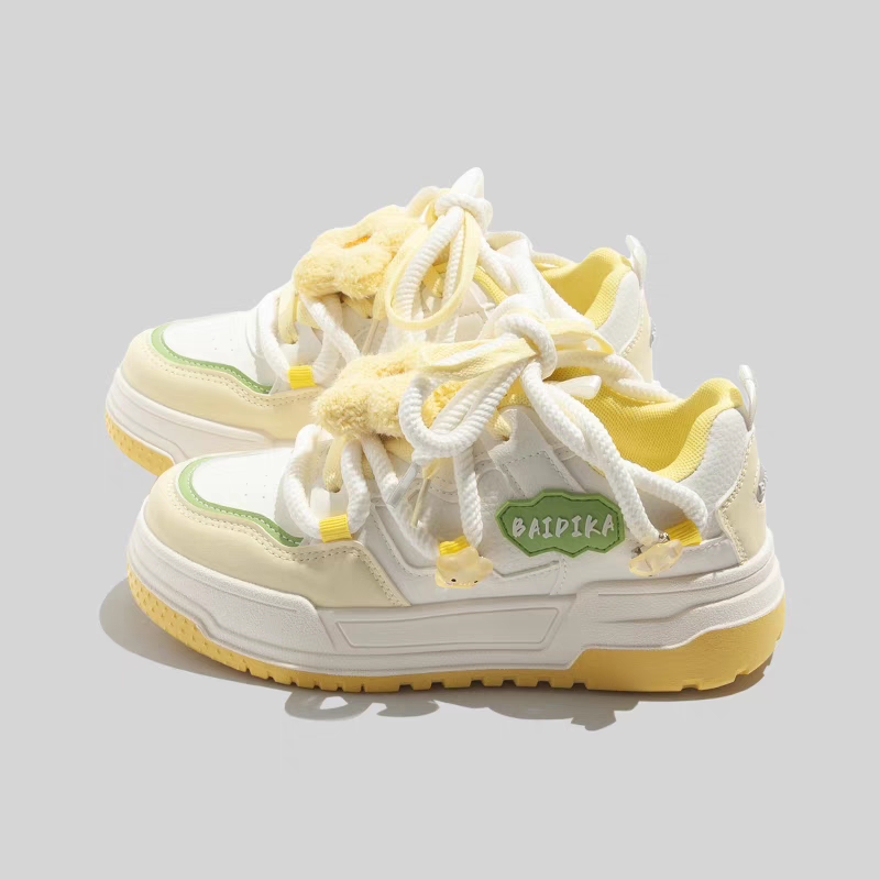 品牌原创国潮多巴胺面包鞋女2026新款春季爆款休闲板鞋厚底小白鞋