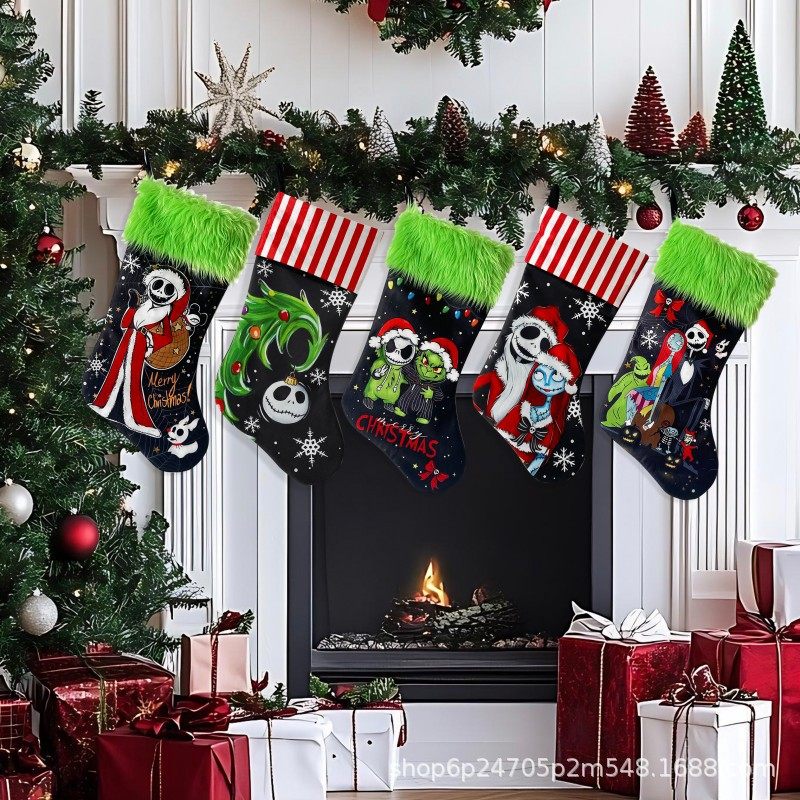 跨境新款圣诞鬼脸袜子糖果袋壁炉装饰品礼品袋居家装饰圣诞树挂件,节庆用品/礼品,文化创意文具,淘宝优惠券,粉丝福利购,淘宝优惠卷