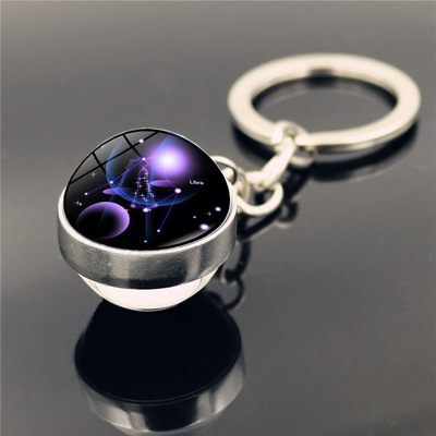 星空十二星座钥匙扣时光宝石双面玻璃球金属钥匙链挂件配饰小礼物