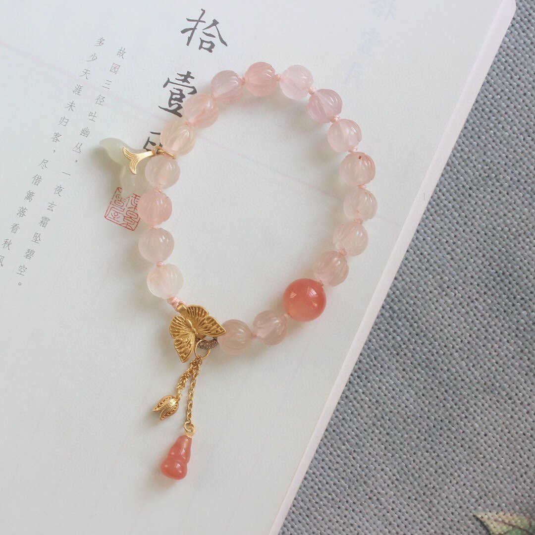 천연 얼음 부동 남부 붉은 연꽃 구슬 팔찌 S  금도금 허텐 옥 물고기 꼬리 소금 소스 마노 조롱박 리프트와 상감