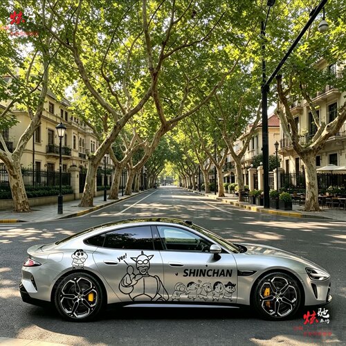SU7YU7蜡笔小新线条车贴拉花领克03 特斯拉Model Y 3可爱卡通贴纸