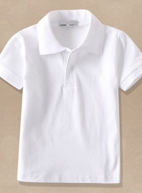 白色夏季纯棉短袖校服男女童polo衫中小学生浅蓝色班服毕业演出服