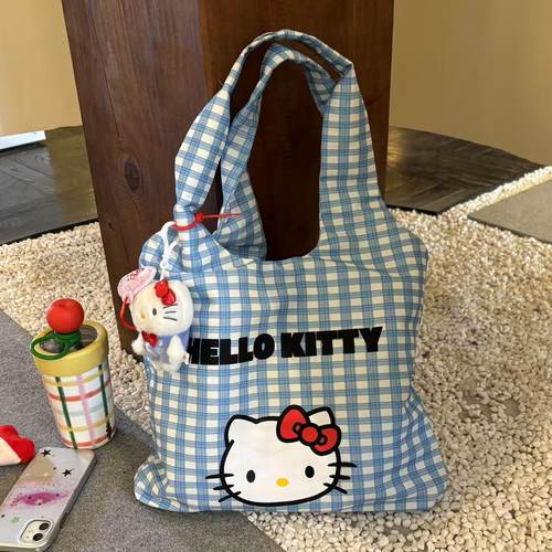 帆布包女2025新款夏季韩系慵懒风手提袋HelloKitty学生单肩托特包
