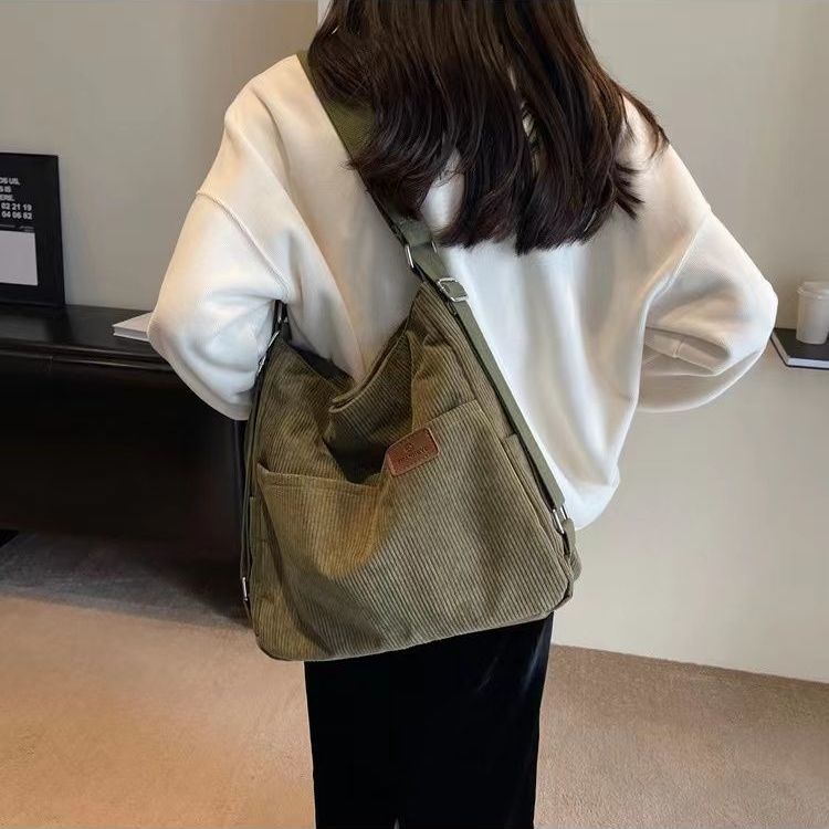 灯芯绒布袋帆布包日系可ins女学生双肩特大托上课包容量斜挎单肩