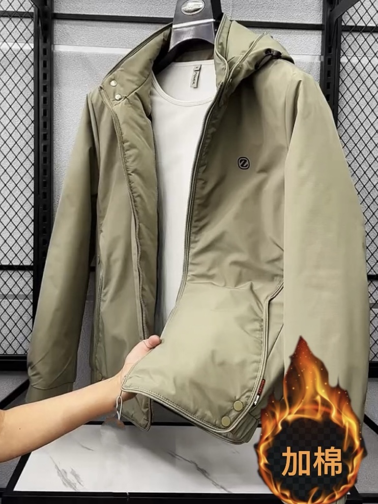 男士冬季可脱卸连帽加棉夹克2025