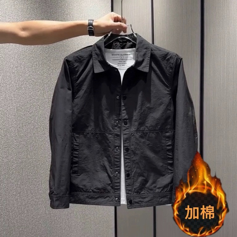 2025冬季男士翻领气质二棉夹克新款青年简约纯色外套青年百搭上衣