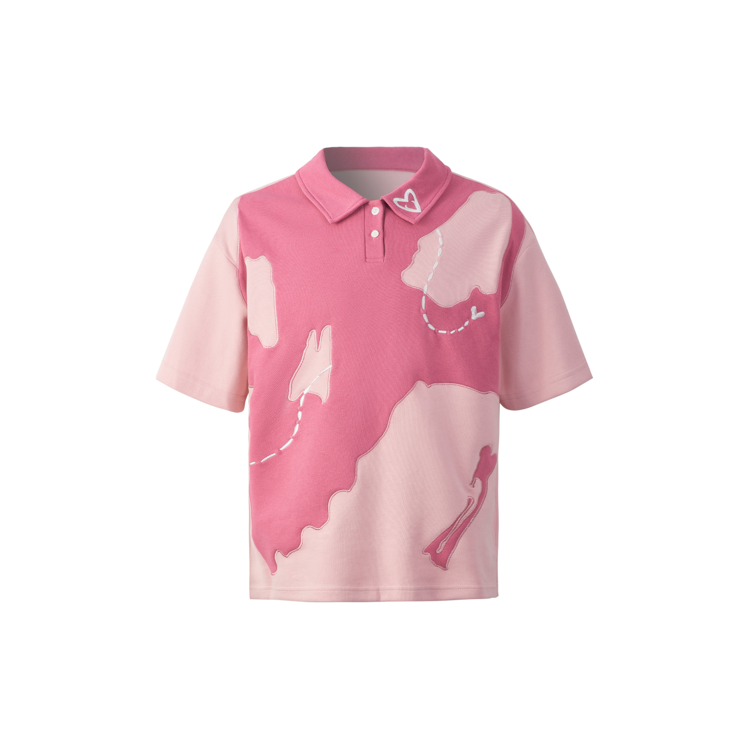 CyberLove(CL*)万针刺绣粉色骷髅贴布polo衫 290g夏季T恤