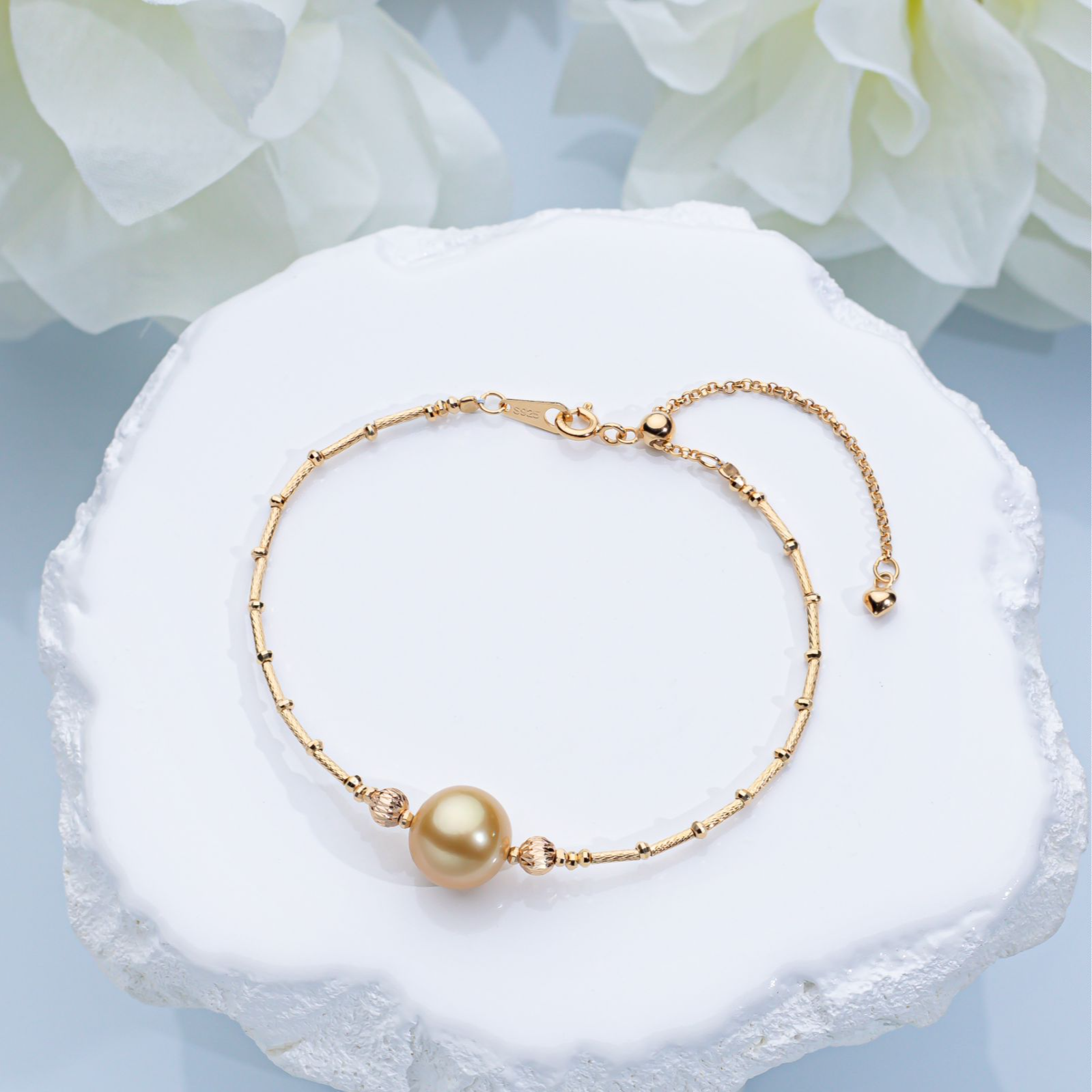 “鎏金”海水南洋金珍珠手链 S925银10-11mm 2662H00DY