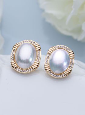 “小圆蛋”天然海水澳白马贝耳钉11-12mm 2691H00DY