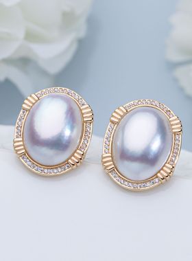 “大圆蛋”天然海水澳白马贝耳钉 14-15mm 2692H00DY