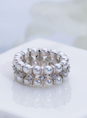 法式轻奢天然双排天然珍珠戒指  3-4mm 2621H00DY