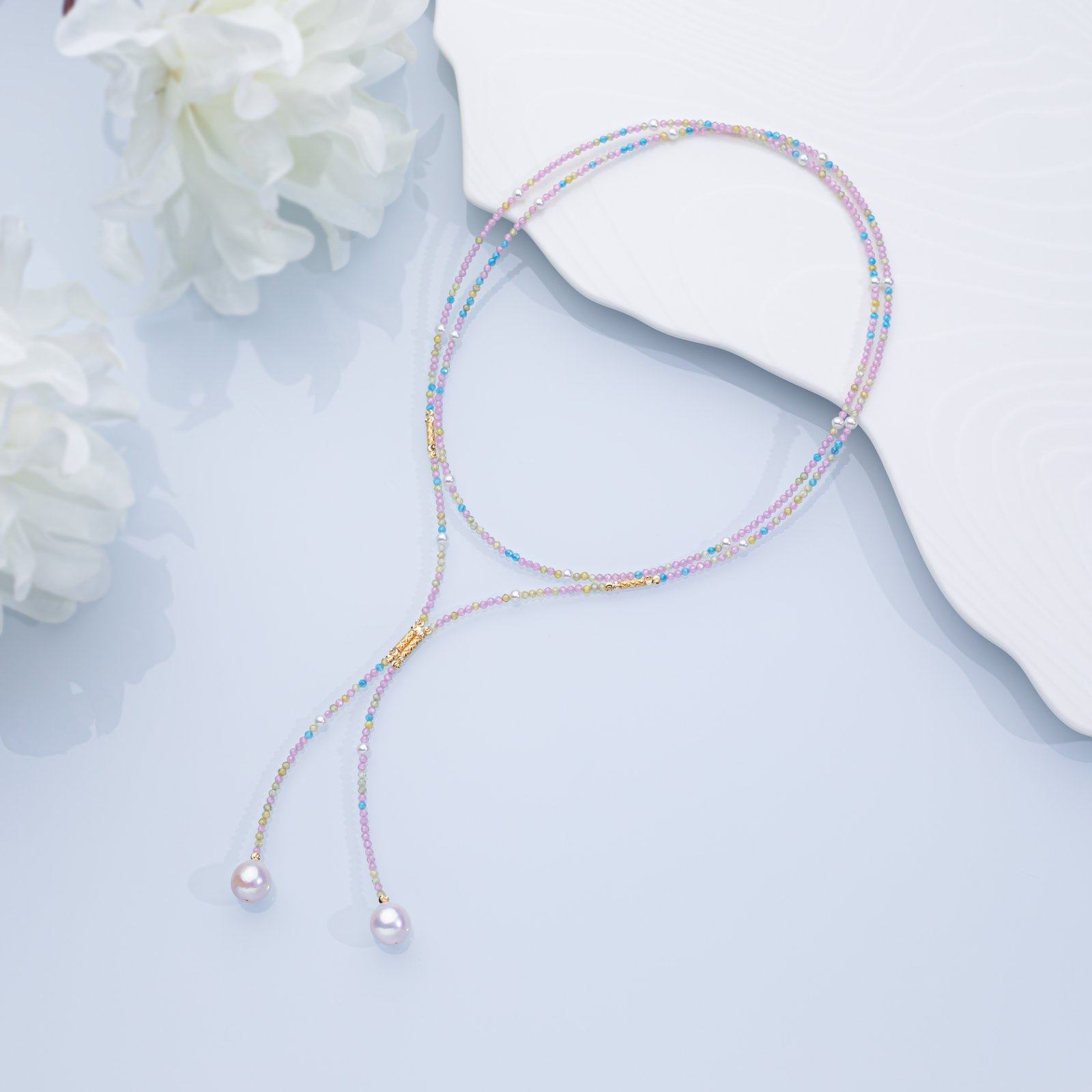 ”烟花“粉色双子星淡水珍珠毛衣链  10-11mm 2414H00DY