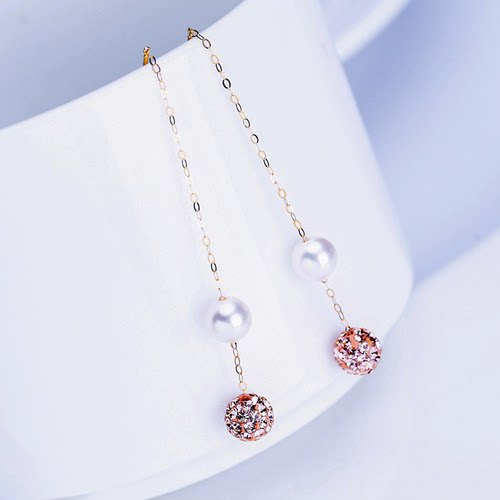 “水蜜桃微笑”淡水珍珠耳钉6-6.5mm 18k金 2551H00DY气质