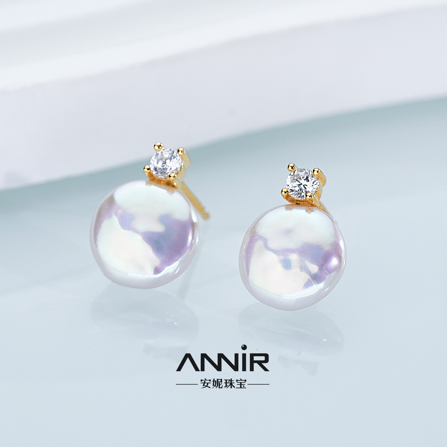 小纽扣珍珠耳钉9-10mm