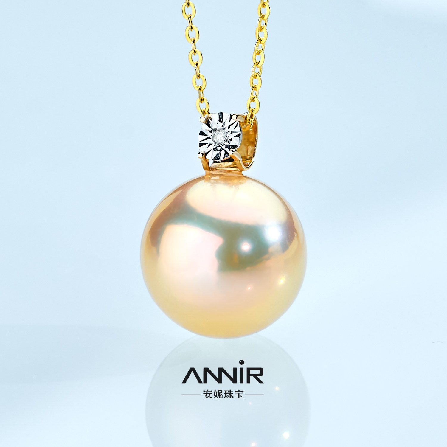 日照金山大龙王珍珠吊坠14-15mm18k金钻石（送s925银链 2157H00DY