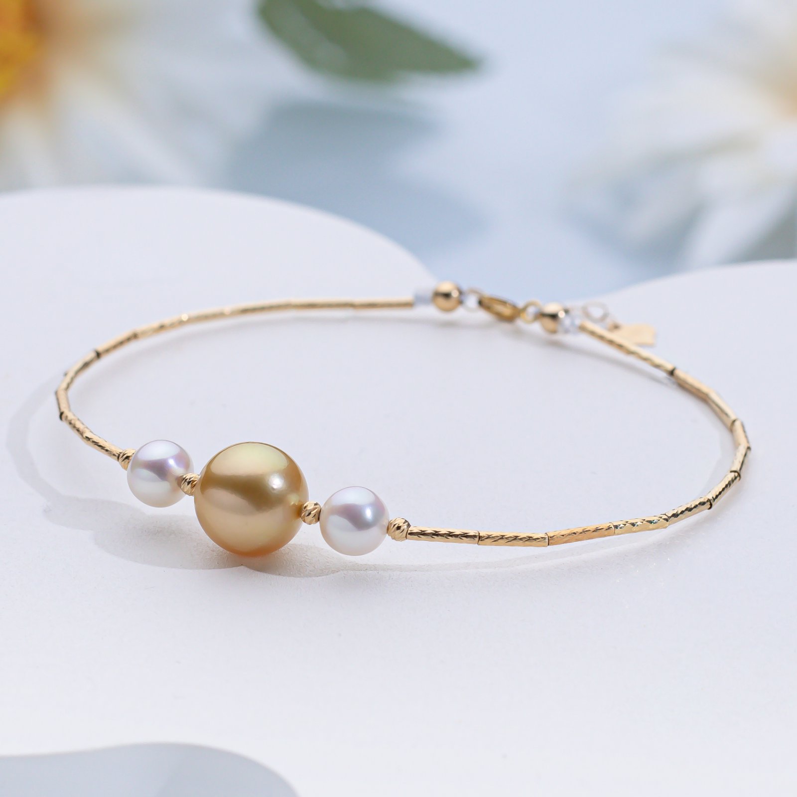 “鎏金”海水南洋金珠手链18k金 9-10mm  2592H00DY