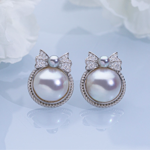 蝴蝶结 12mm 海水真多麻马贝耳钉 2628H00DY s925银