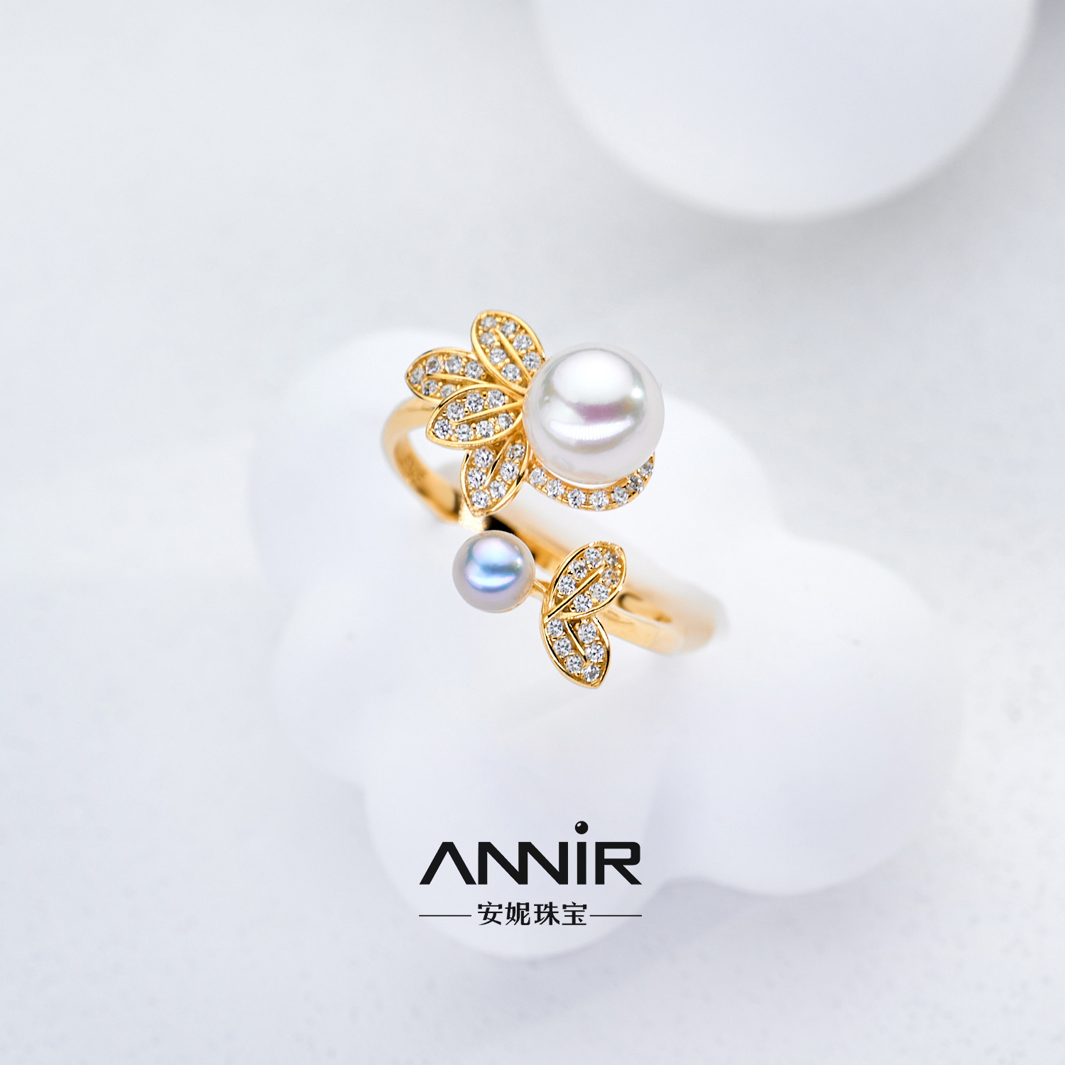 “双珠”Akoya海水珍珠戒指 7-8mm 1662H00DY S925银