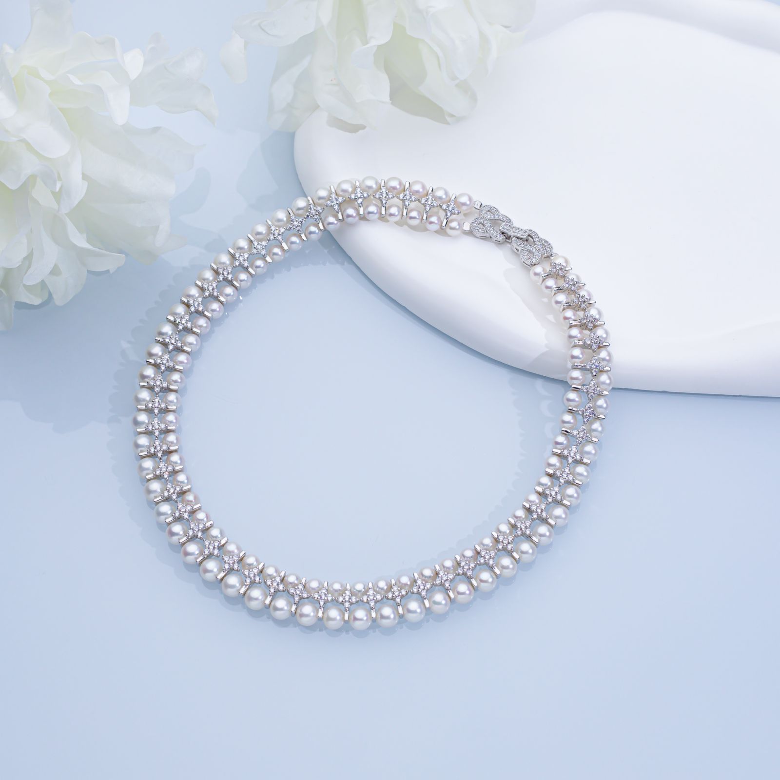 法式轻奢天然双排珍珠项链