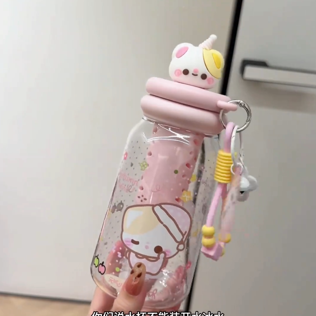 粉色卡通可爱大容量便携吸管杯