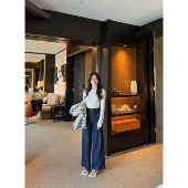 牛仔裤 张羞羞 明线仿牛仔休闲裤 韩系通勤直筒秋季 金扣