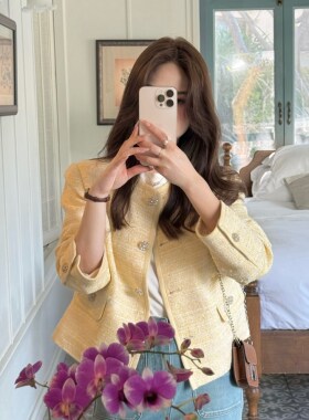 张羞羞 鎏金奶油 / 韩系编织钻石扣小香风短外套2026春款