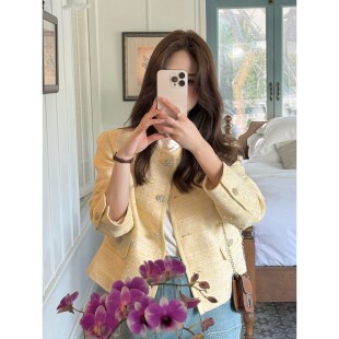 张羞羞 鎏金奶油 / 韩系编织钻石扣小香风短外套2026春款