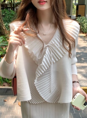 张羞羞 三宅海浪 /通勤压褶轻薄绑带荷叶边防晒开衫外套2026春夏