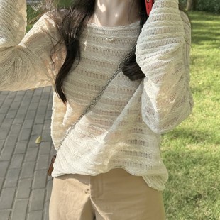 张羞羞 防晒针织T恤 扭花防晒 韩系莱赛尔亚麻针织轻薄长袖