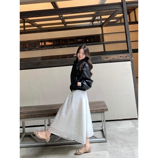 复古通勤蝴蝶结半身裙 植绒波点韩系法式 张羞羞 塞纳花房