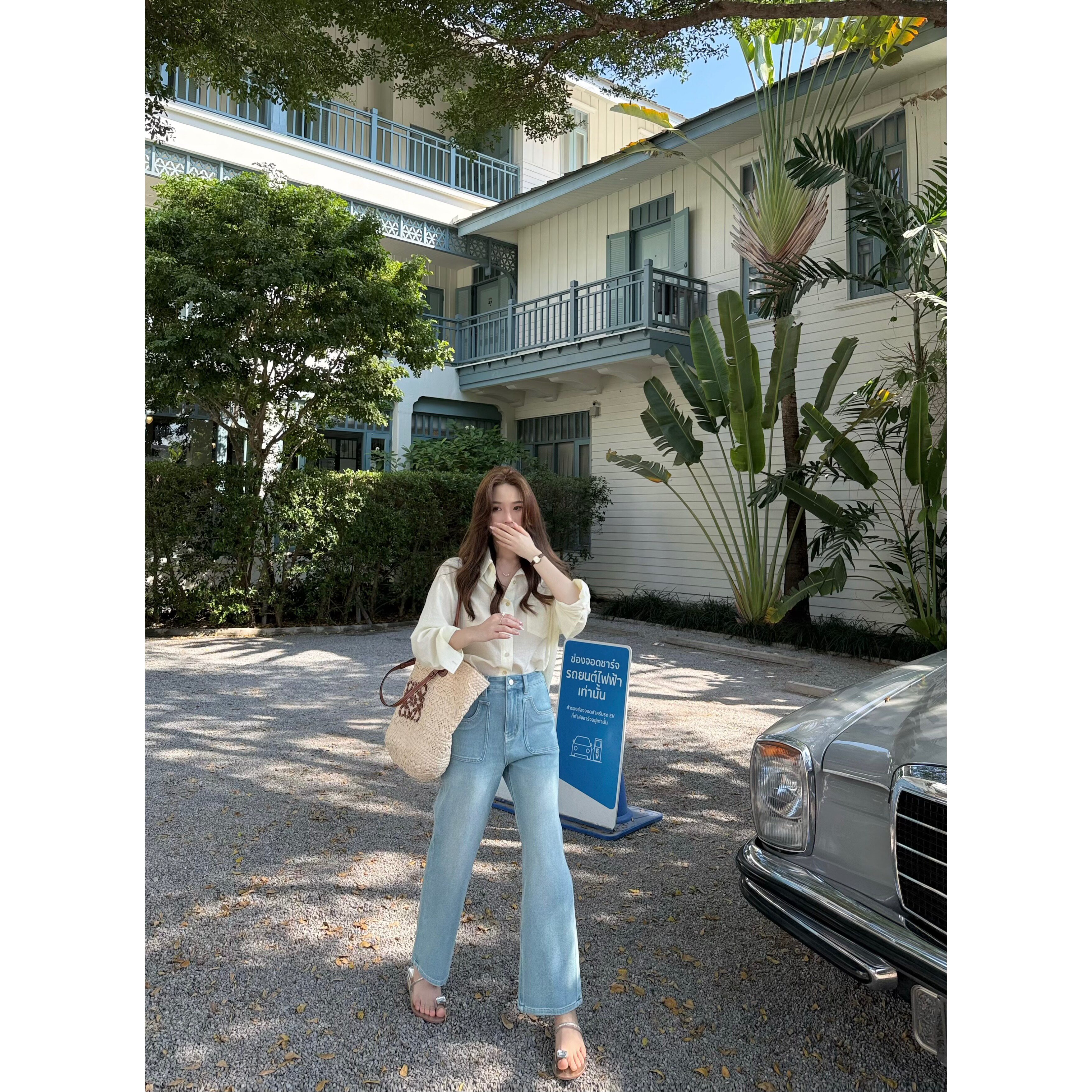 张羞羞 圣灵群岛海/四面弹春夏9分通勤直筒休闲牛仔裤2026新款