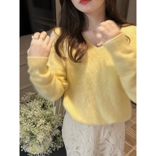 张羞羞 糖果/拉绒绵羊毛山羊绒冬季通勤V领毛衣针织衫