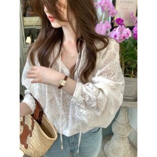 衬衫 天丝刺绣绑带通勤防晒法式 2026春夏 洛可可提花 张羞羞