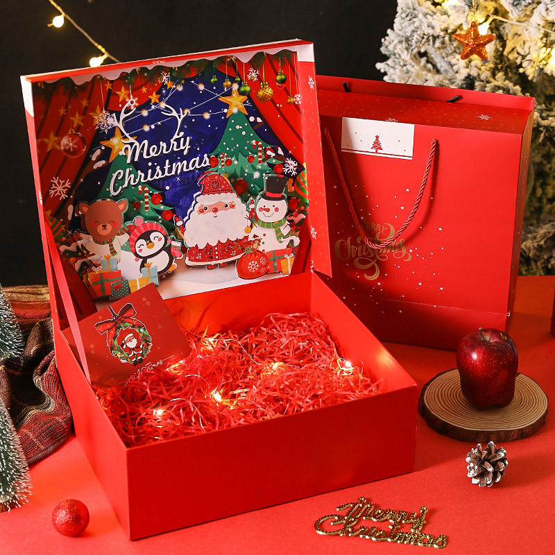 圣诞礼品包装盒实用平安夜3D立体翻盖空盒子圣诞节苹果围巾礼物盒