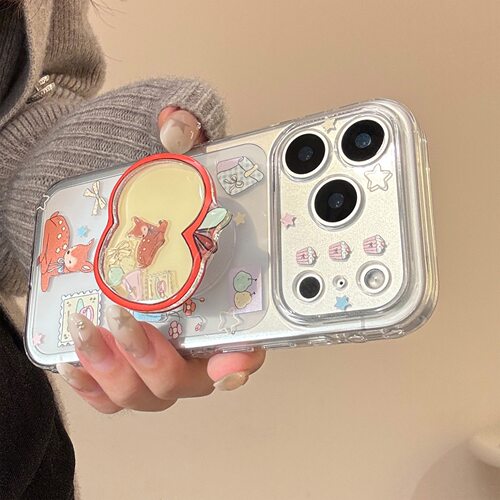 小鹿红苹果趣味摇摇乐支架苹果17promax手机壳iphone16适用12透明软壳15卡通13防摔新品ins